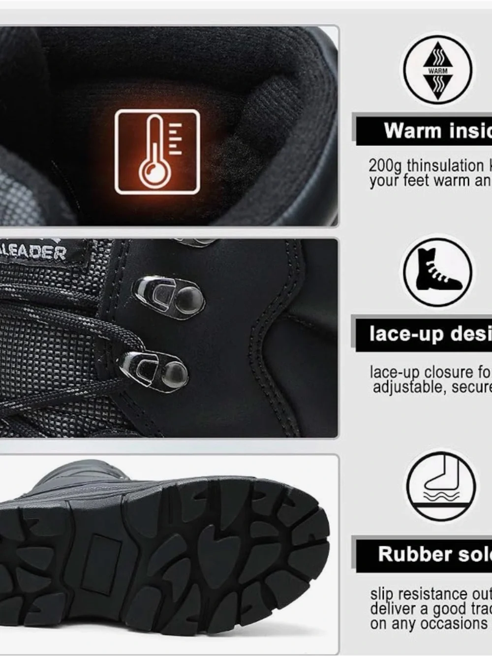 Aleader Men's Black Waterproof Rain & Snow Boots